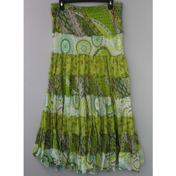 Solitaire Dresses & Skirts - Solitaire Los Angeles Flowy Green Tiered Patchwork Fairycore Lined Maxi Skirt L